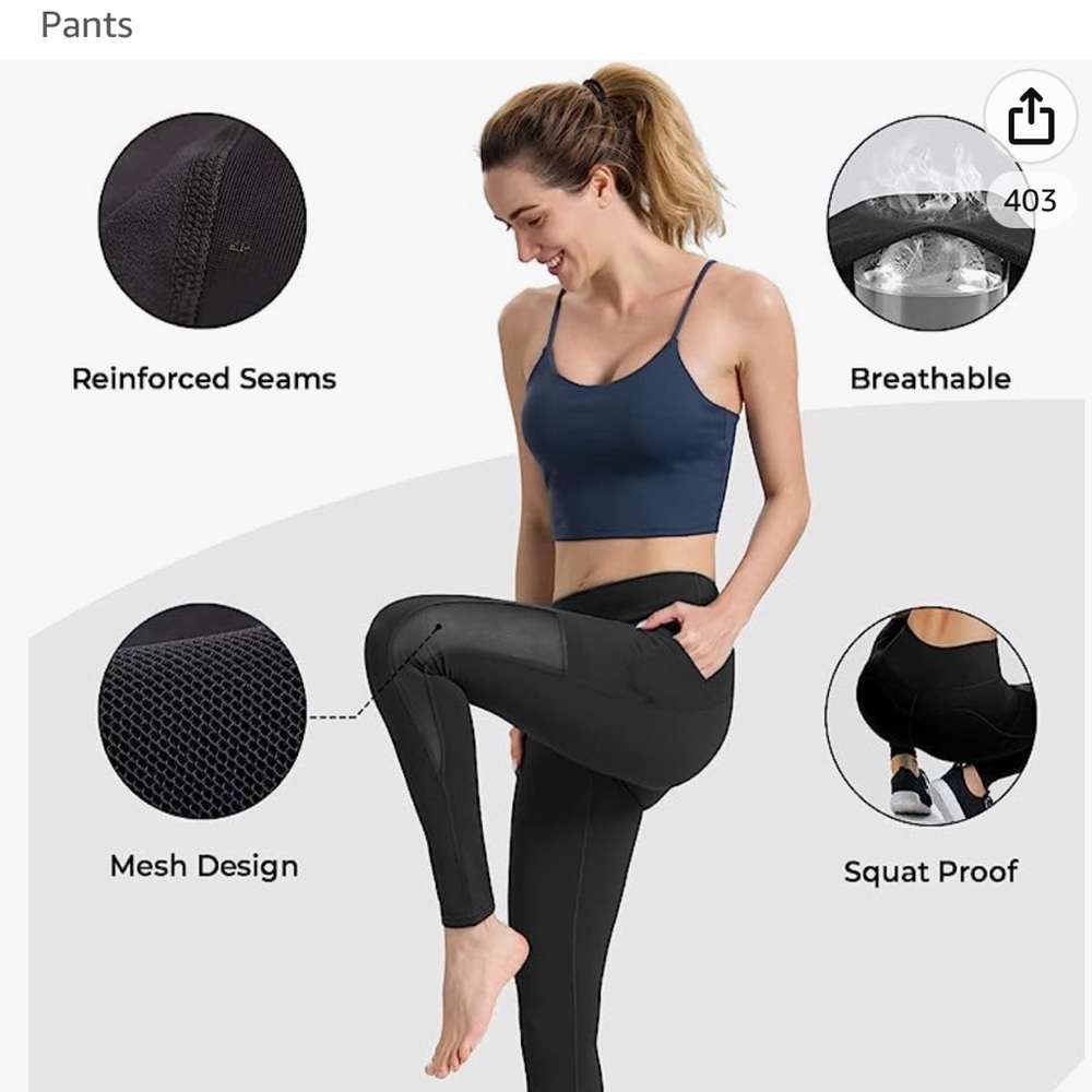 Women's Yoga Leggings with Side Pockets & Tummy Control- Medium - Picture 2 of 7
